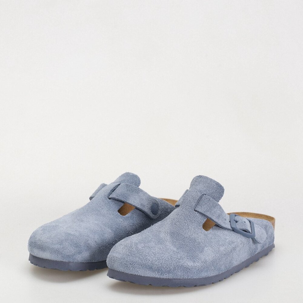 Birkenstock Light Blue Suede Boston Clogs